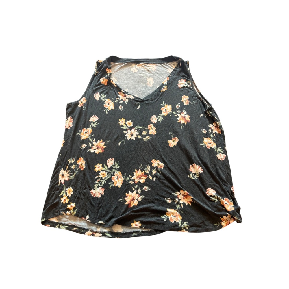 Maurices Womens XXL Black Floral V-Neck Sleeveless Tank Top Rayon Stretch